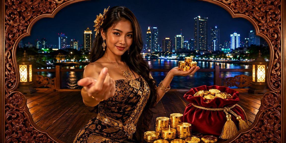 Model Vietnam memegang amplop merah bonus sebagai simbol promosi dan hadiah spesial