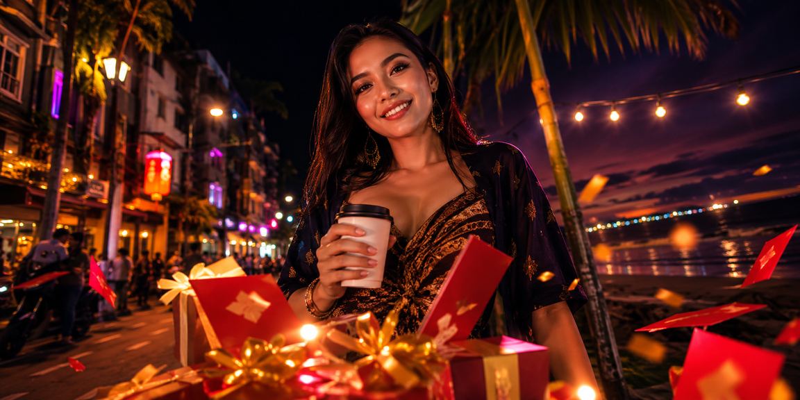 Amplop merah bonus kasino dengan latar kafe Vietnam yang hangat dan bersemangat