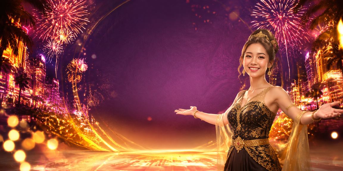 Tampilan neon warna-warni platform digital dengan bonus VIP yang menarik di malam hari