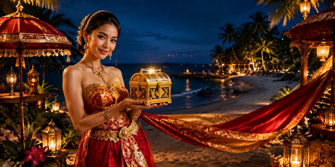 Pengguna VIP menikmati bonus eksklusif di pantai dengan suasana santai dan mewah