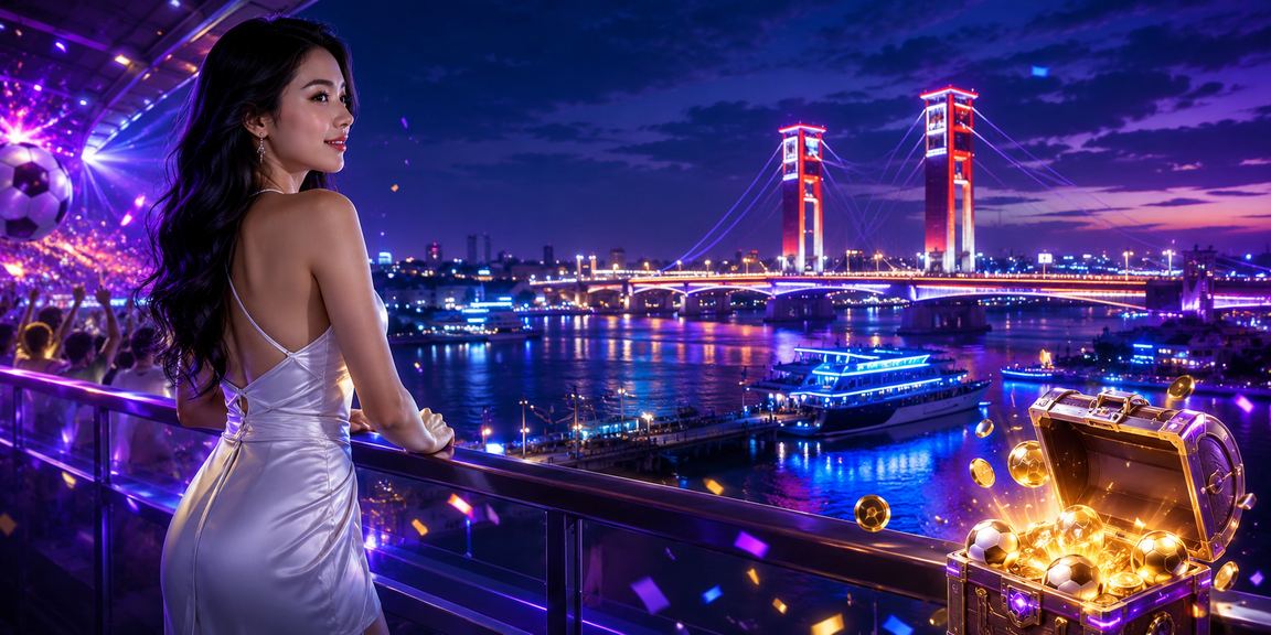 Suasana taruhan olahraga dengan cahaya neon malam hari dan antarmuka digital modern